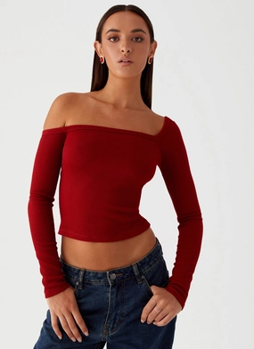 Talia Asymmetric Long Sleeve Top - Red StretchKnit ReflectiveTrim