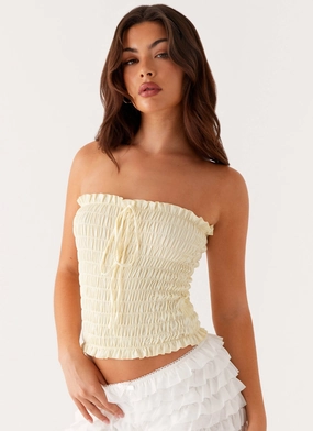 Tagless Neckline Design Butter Soft Handfeel Cordelia Shirred Tube Top - Lemon