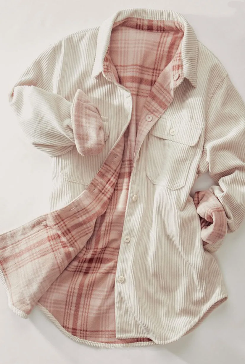 Corduroy Checkered Reversible Button Down Jacket