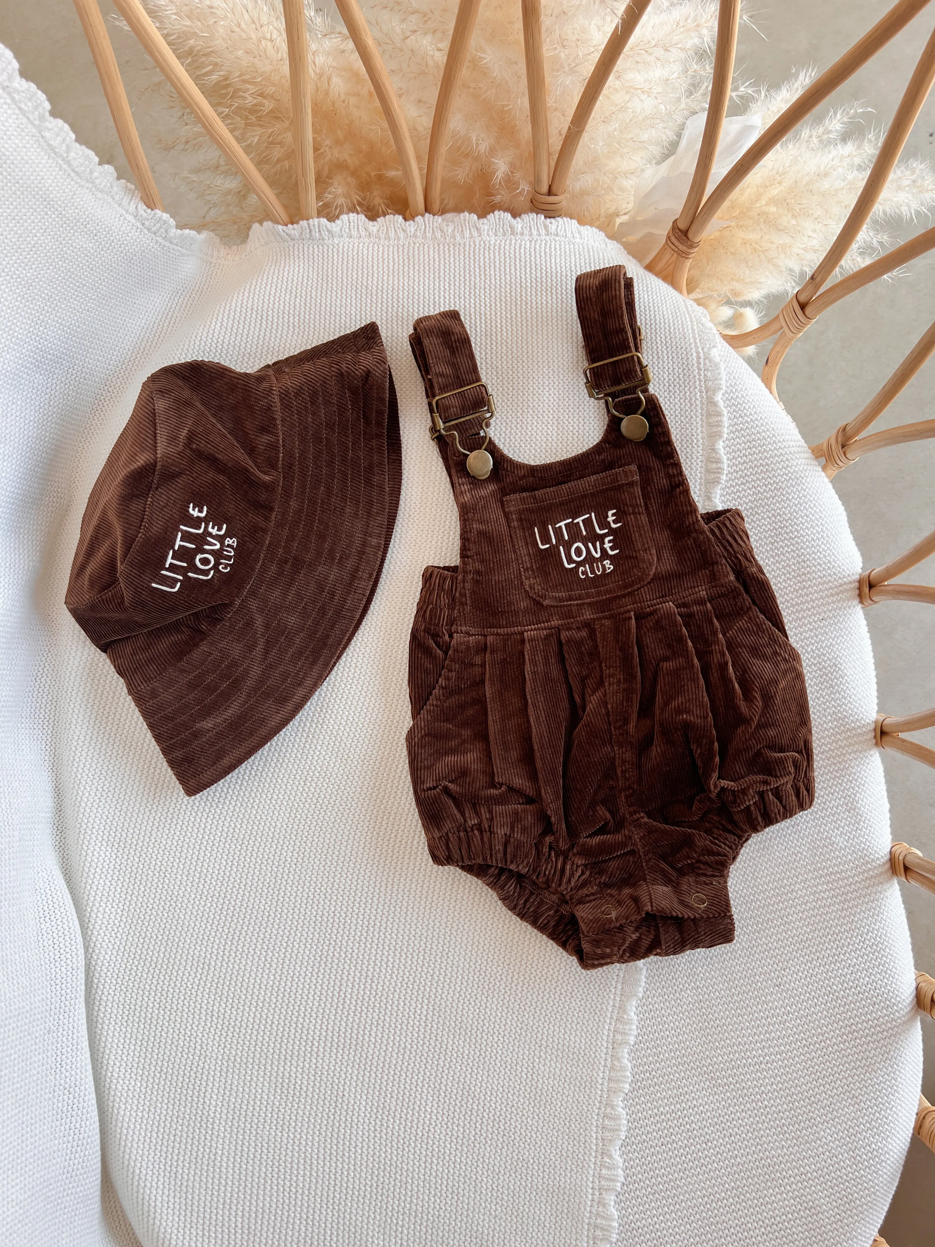 Corduroy 'Little Love Club' Overalls - Brown