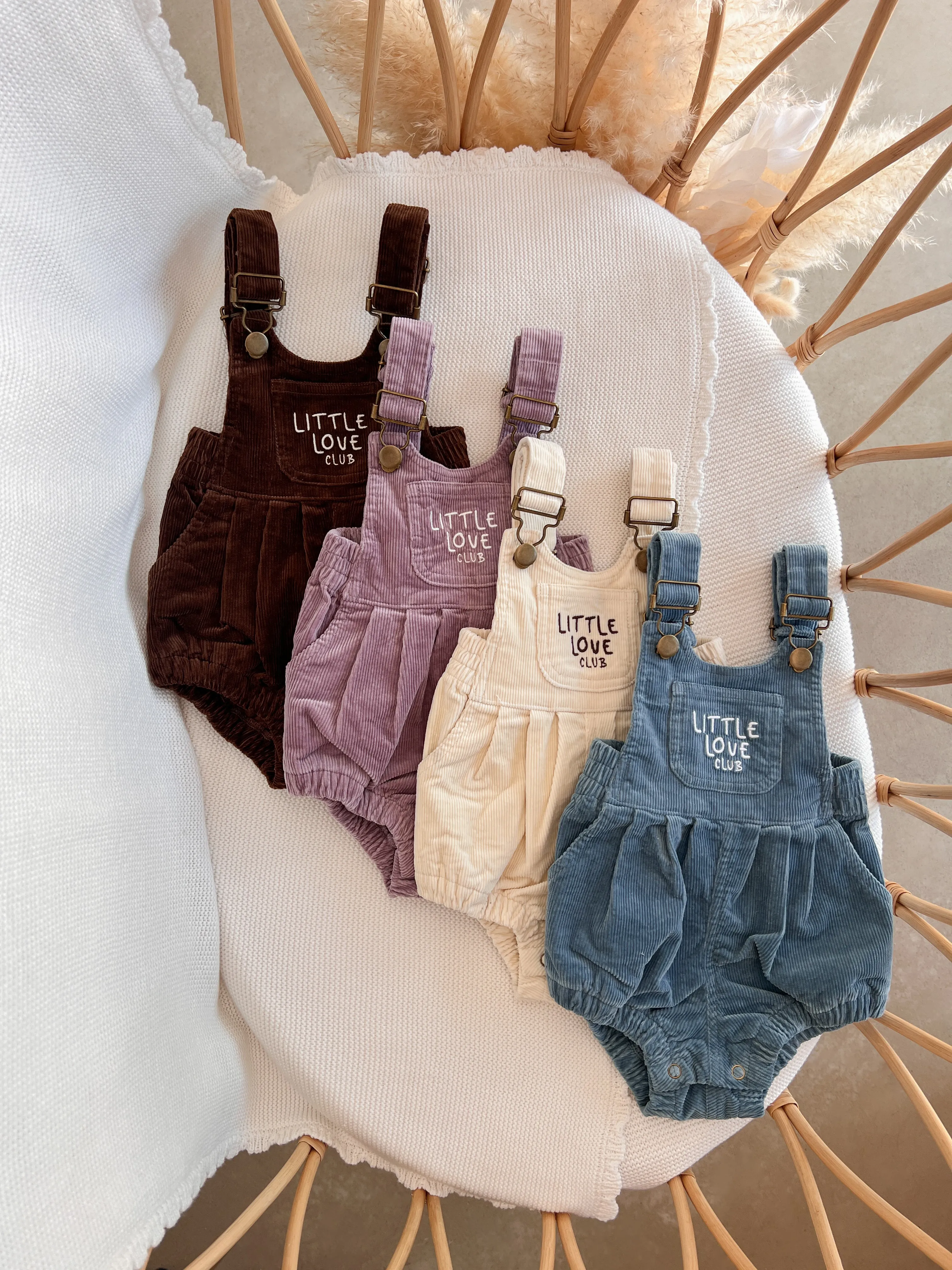 Corduroy 'Little Love Club' Overalls - Brown