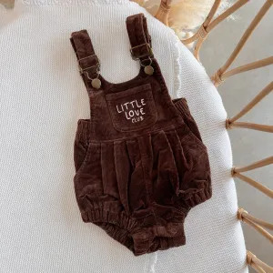 Corduroy 'Little Love Club' Overalls - Brown