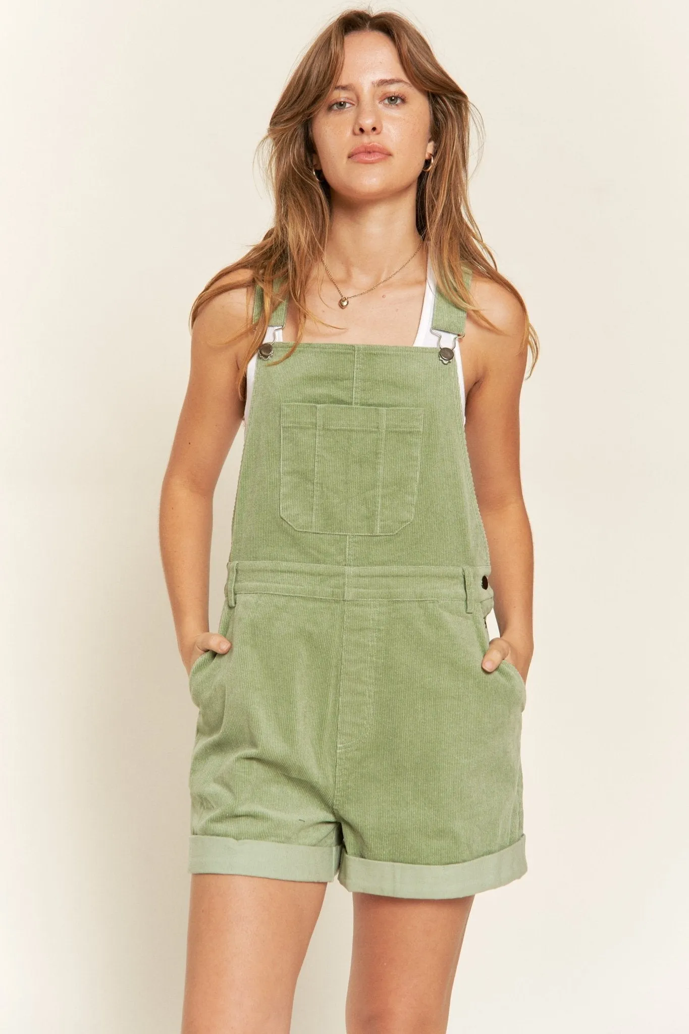 Corduroy Shorts Overalls with Adjustable Straps