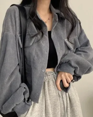 Corduroy Vintage Crop Button Up Jacket Shirts