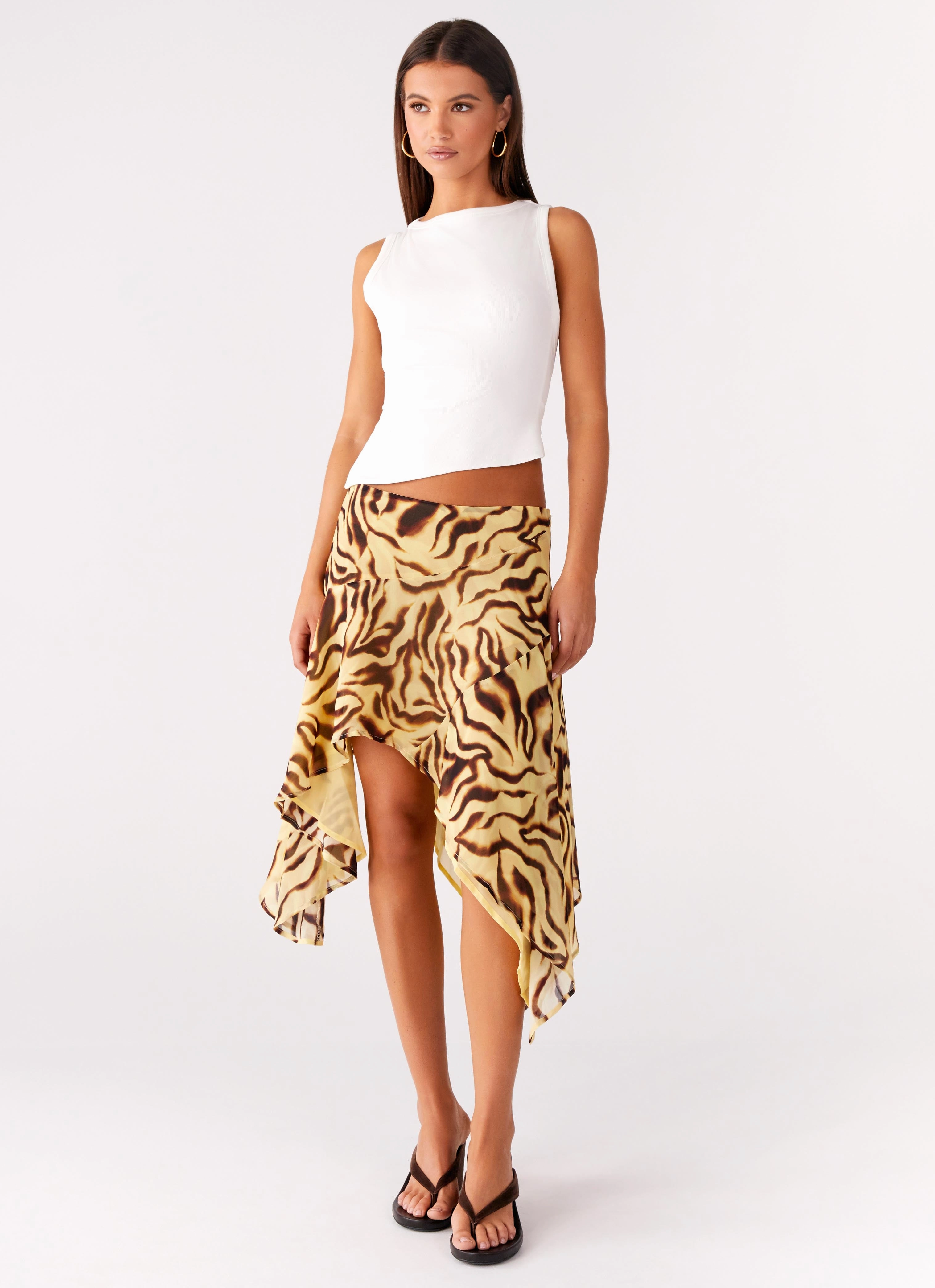 Kia Low Rise Asymmetrical Midi Skirt - Laguna Print Practical Look High Durability Stitching