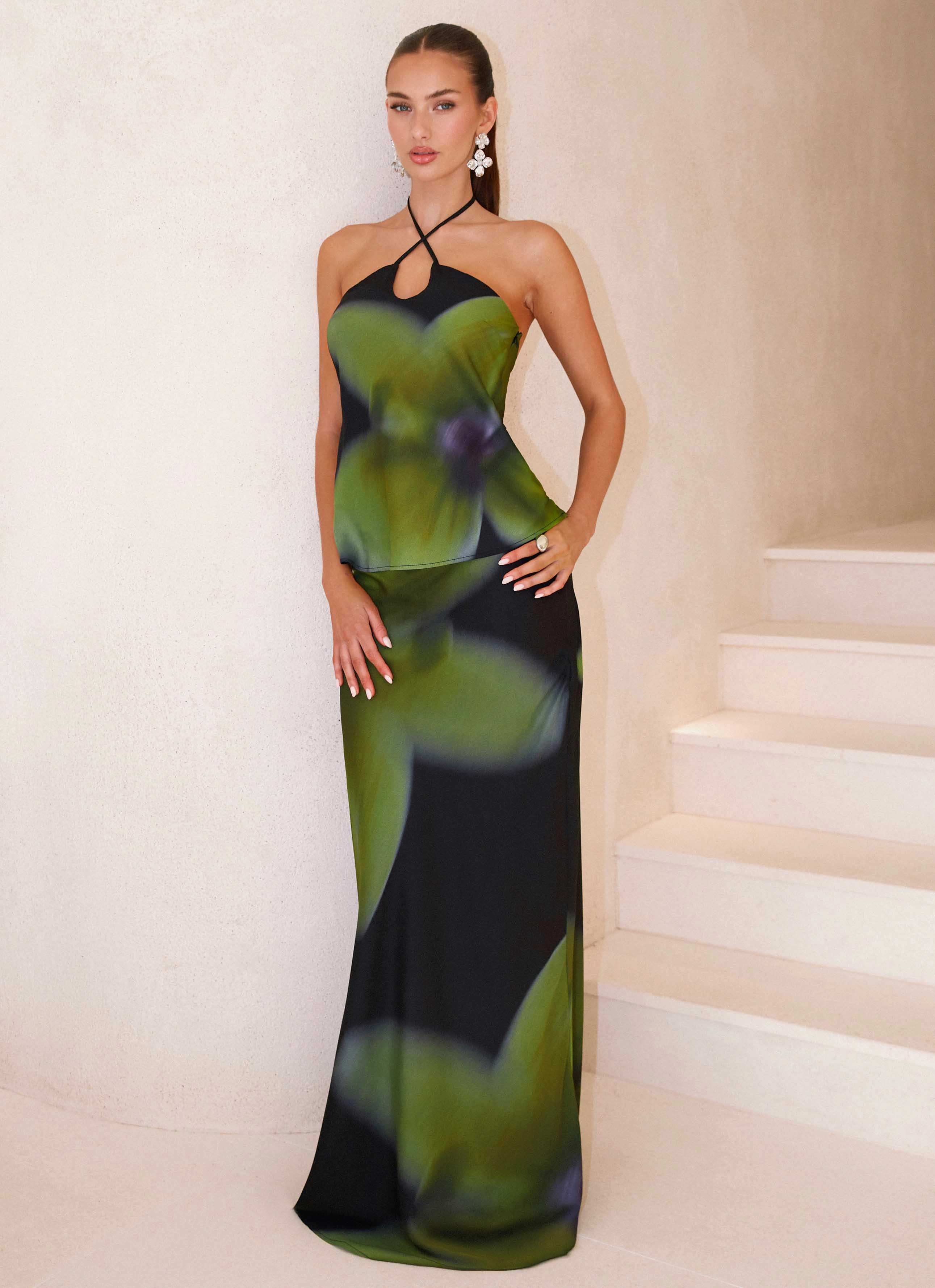 Performance Stretch BreathableMaterial Rosetta Maxi Skirt - Lime Flower