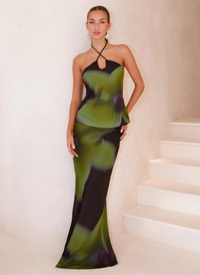 Rosetta Maxi Skirt - Lime Flower Smart Casual