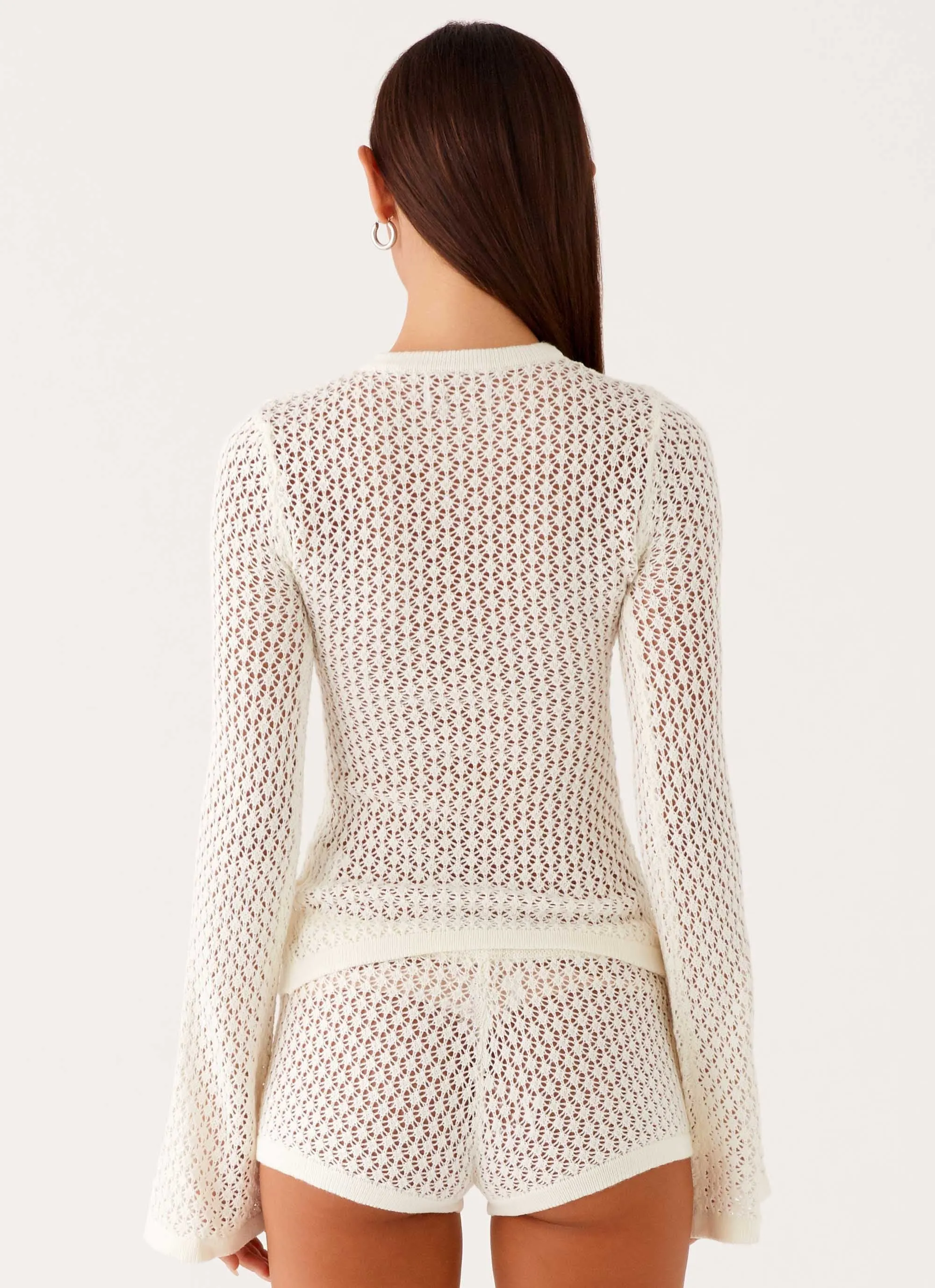 NoSlipSurface TearResistantWeave Molly Crochet Cardigan - Ivory
