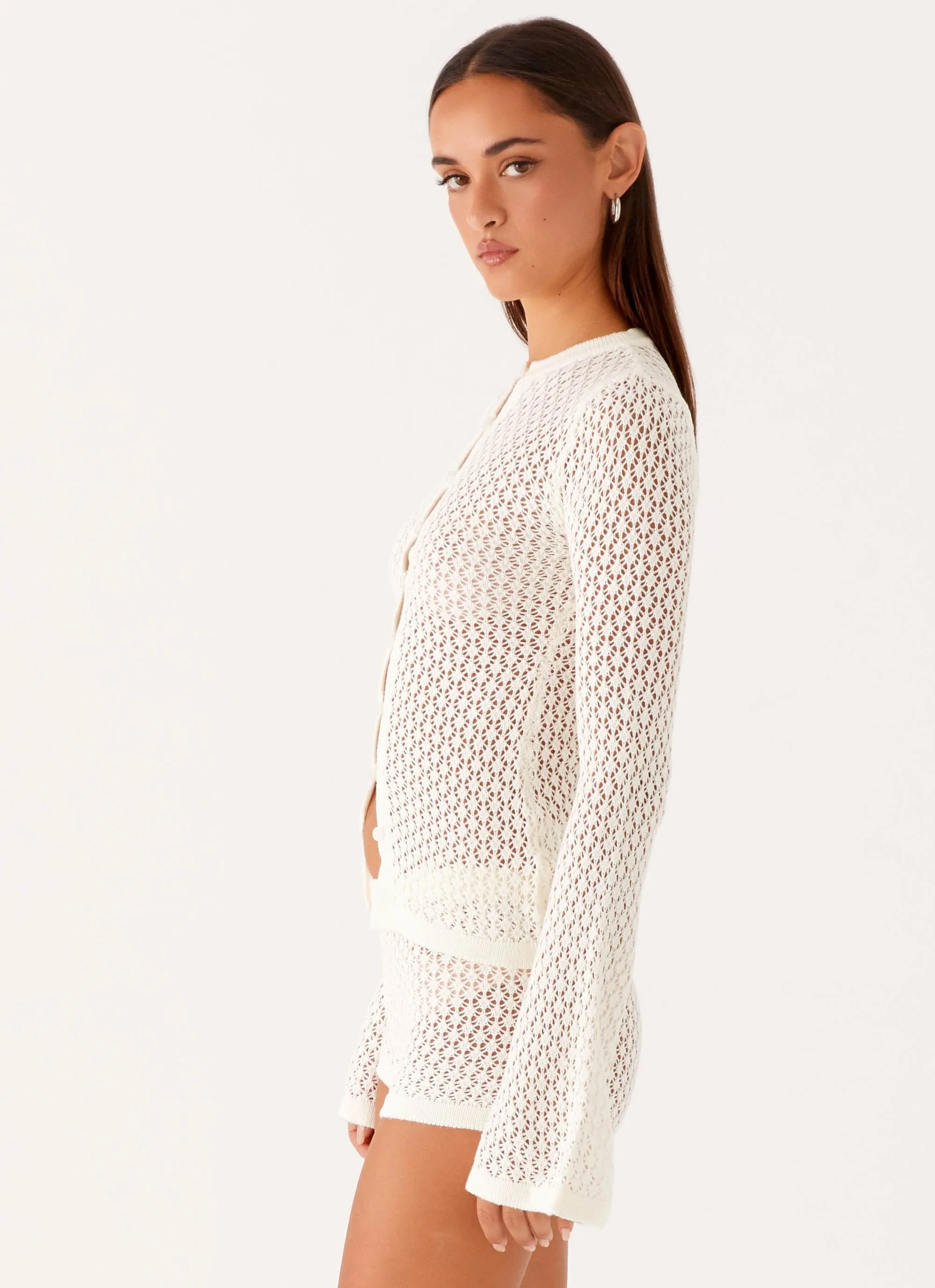Contrast Stitching Molly Crochet Cardigan - Ivory