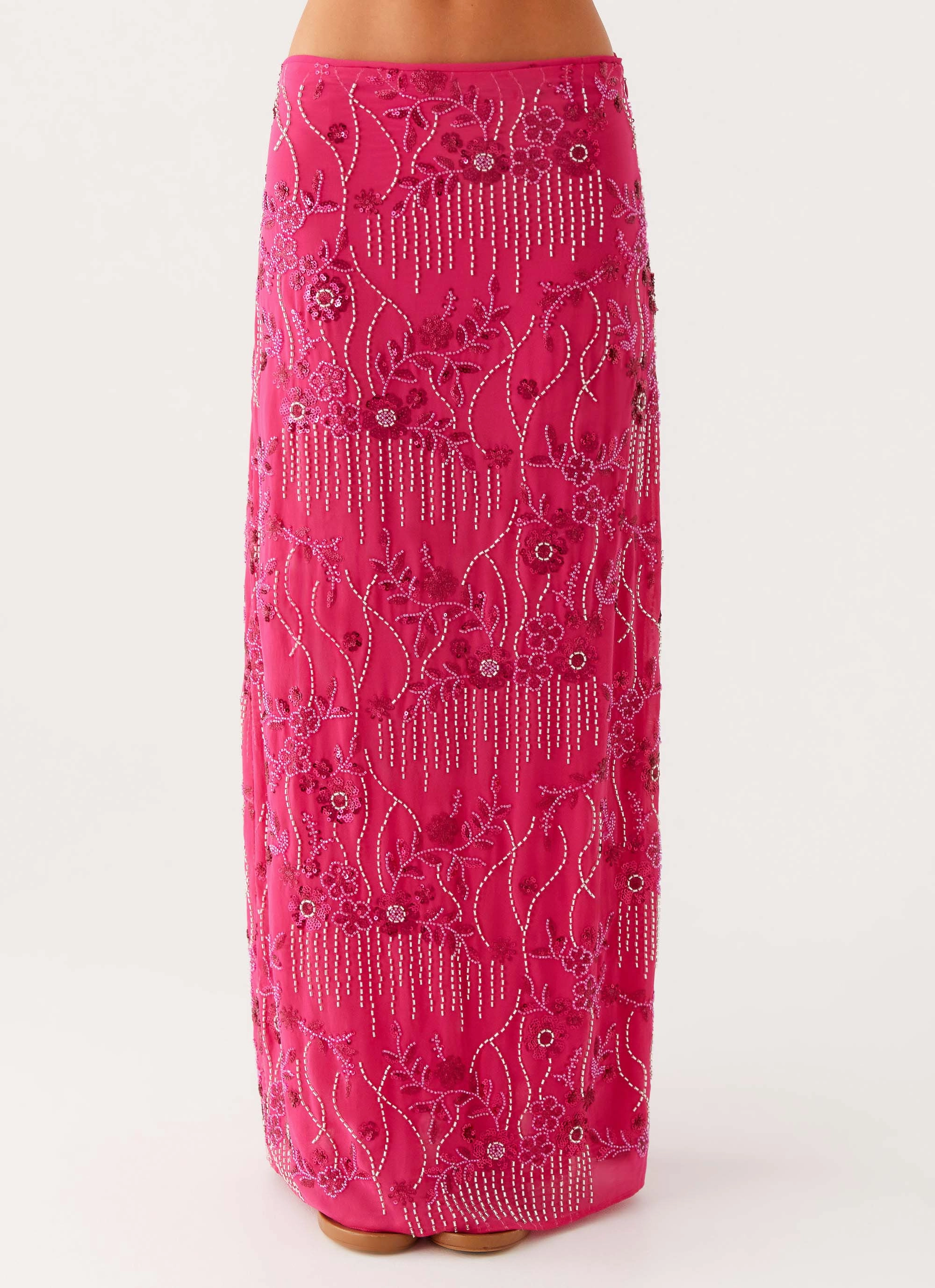 Corinna Low Rise Sequin Maxi Skirt - Fuchsia Vibe Ready Refined Sophistication