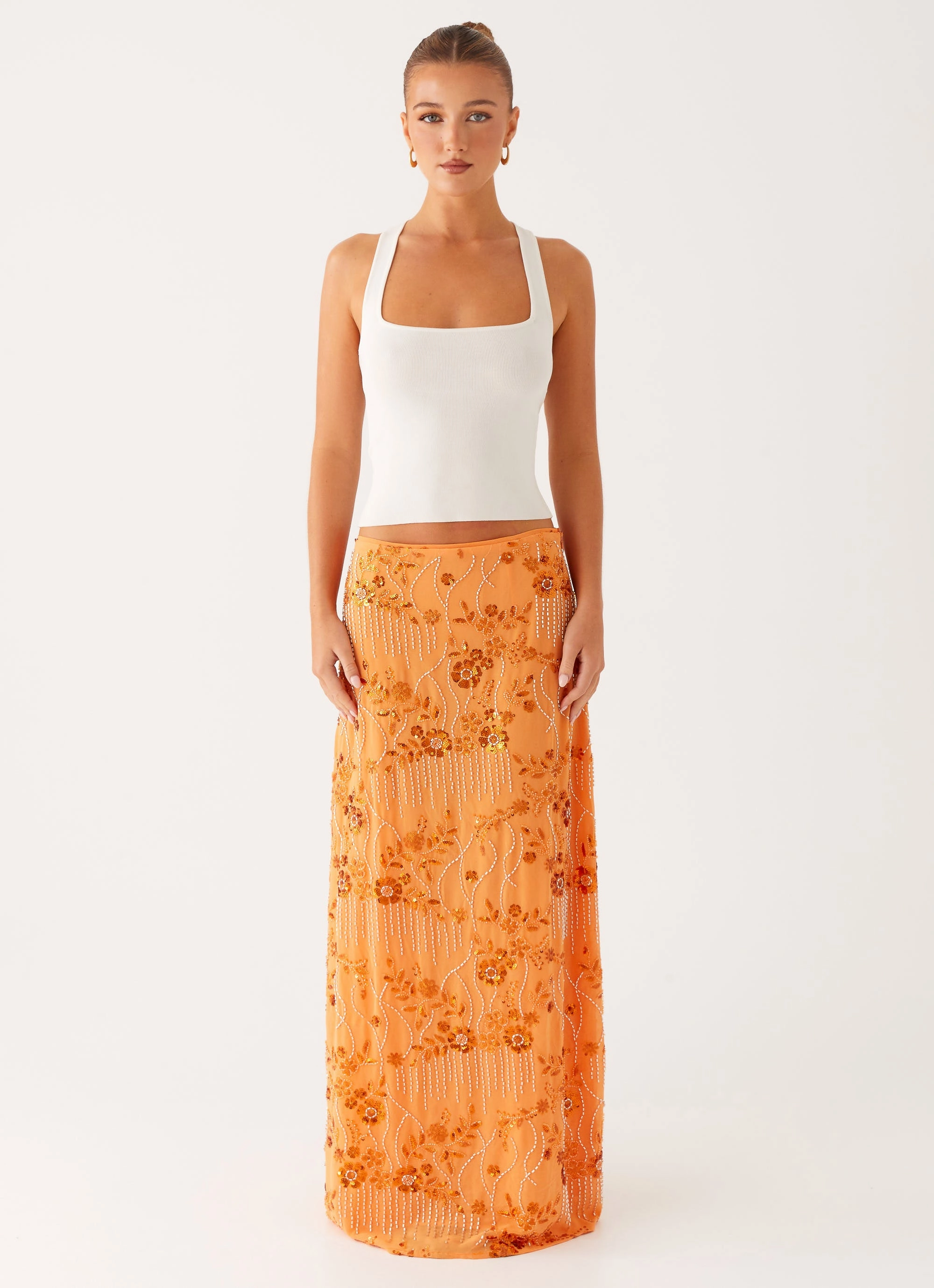 Minimal Design Corinna Low Rise Sequin Maxi Skirt - Orange
