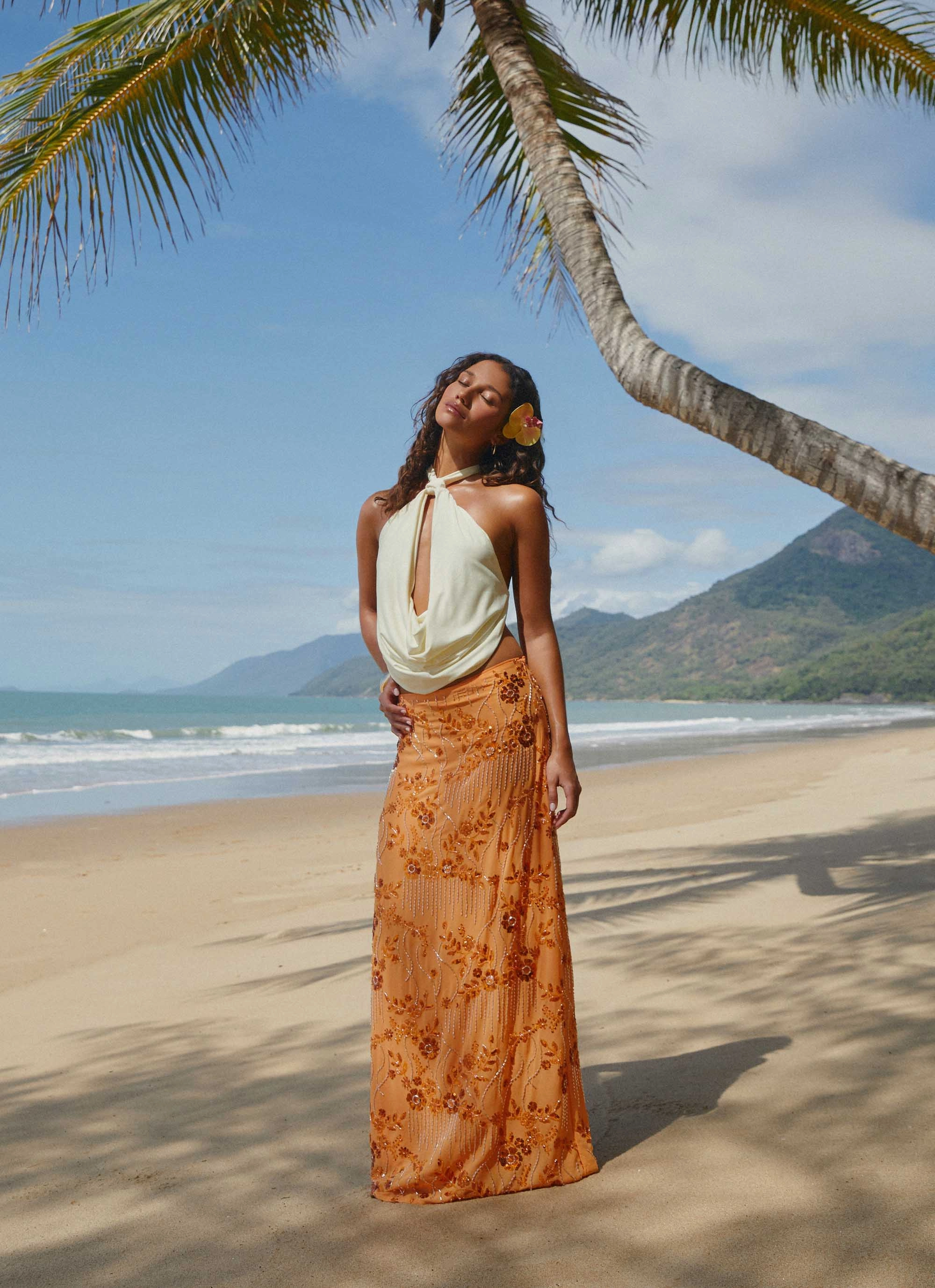 Movement Ready Fit Corinna Low Rise Sequin Maxi Skirt - Orange