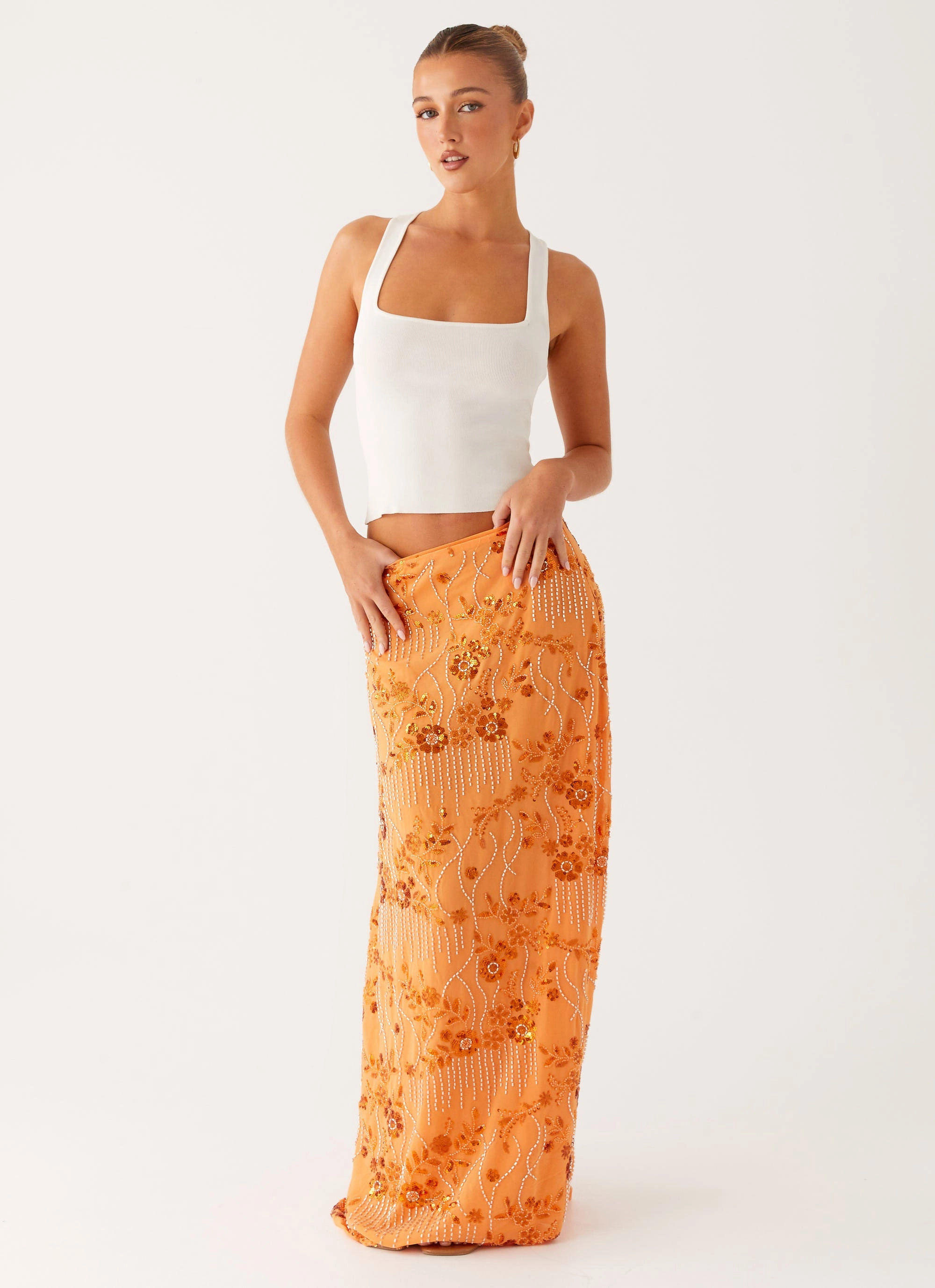 Comfort Wear Fit Corinna Low Rise Sequin Maxi Skirt - Orange