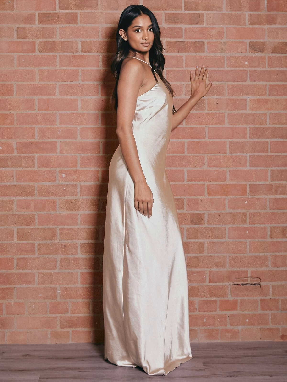 Texture Soft Corsage Detail Satin Maxi Dress / Champagne