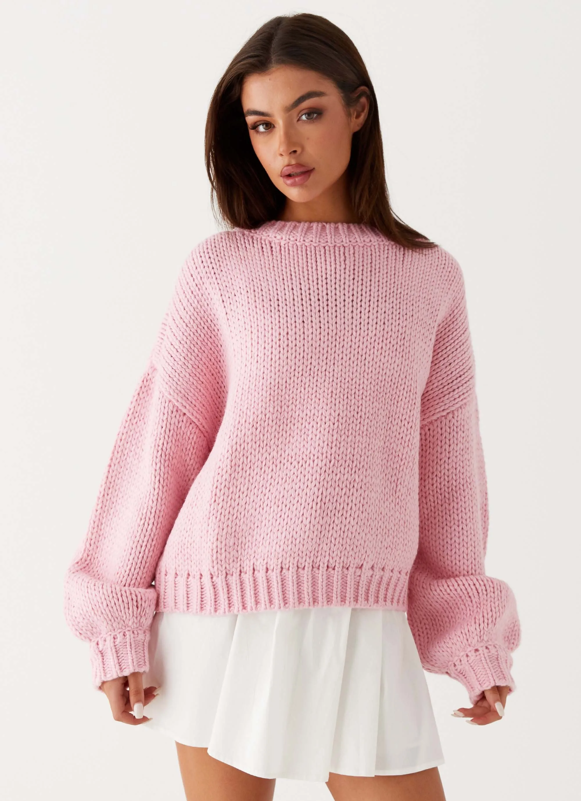 Costella Knit Sweater - Pink Casual Blouse WrinkleFree Fabric