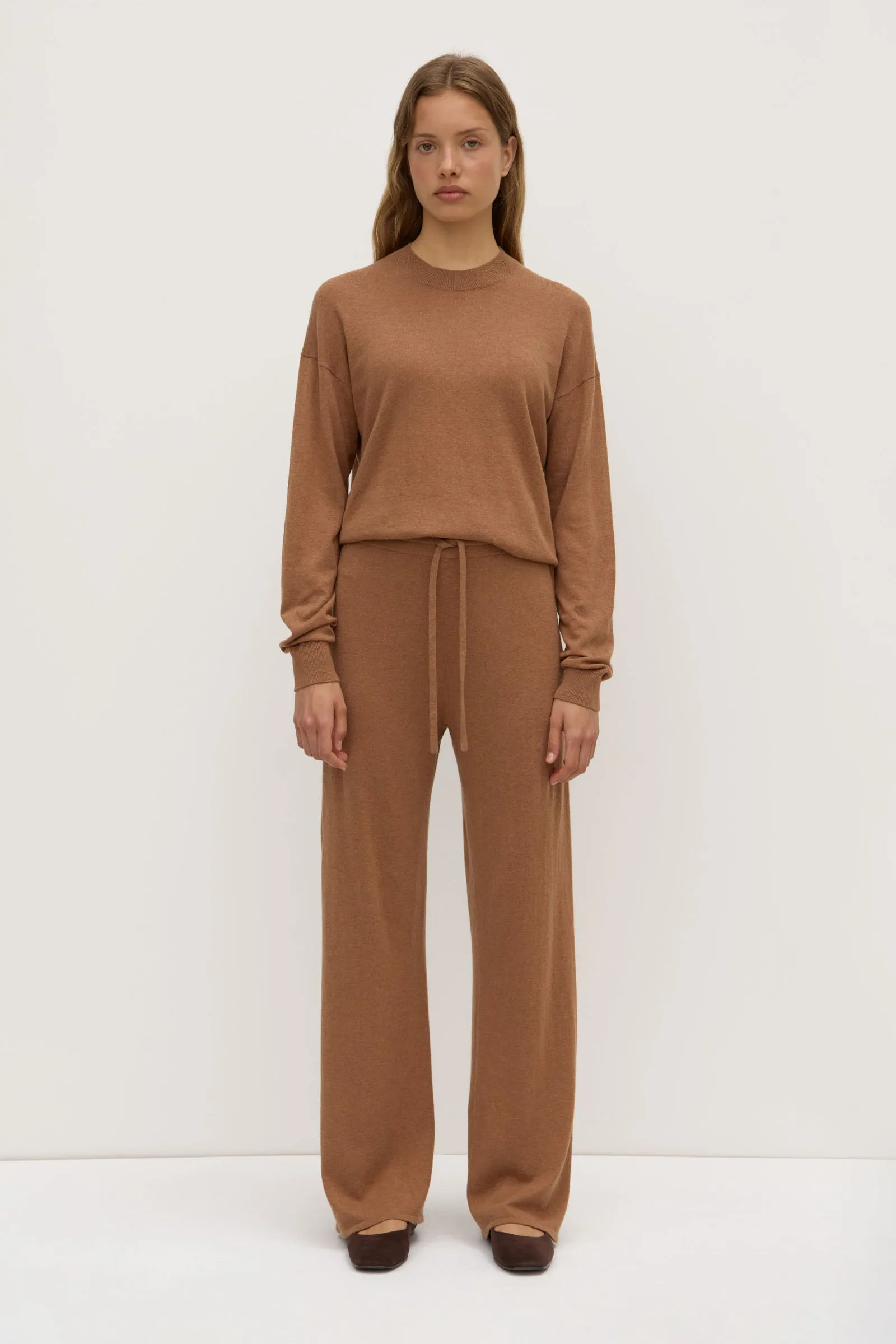 Unstructured Silhouette Double Needle Stitching Cotton Cashmere Pant