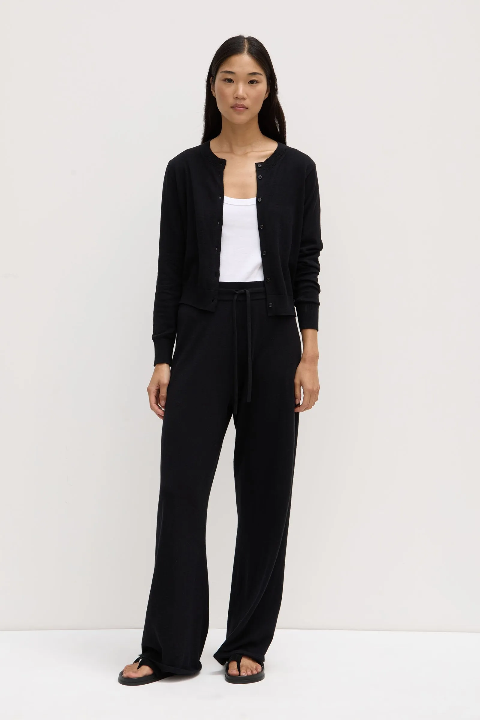 Cotton Cashmere Pant Versatile Layering Non Closure Collar