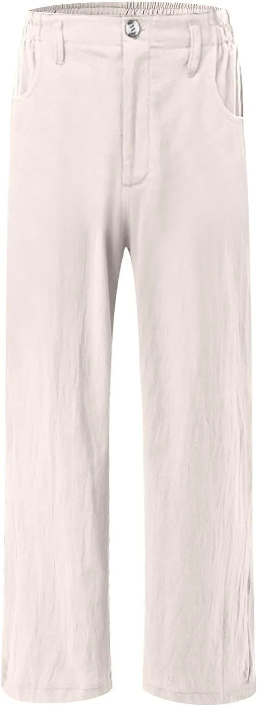 Cotton Linen Pants Women Summer High Waisted Wide Leg Pants Straight Leg Lounge Pants Fashion Palazzo Pants