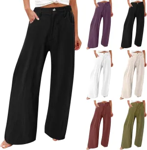 Cotton Linen Pants Women Summer High Waisted Wide Leg Pants Straight Leg Lounge Pants Fashion Palazzo Pants