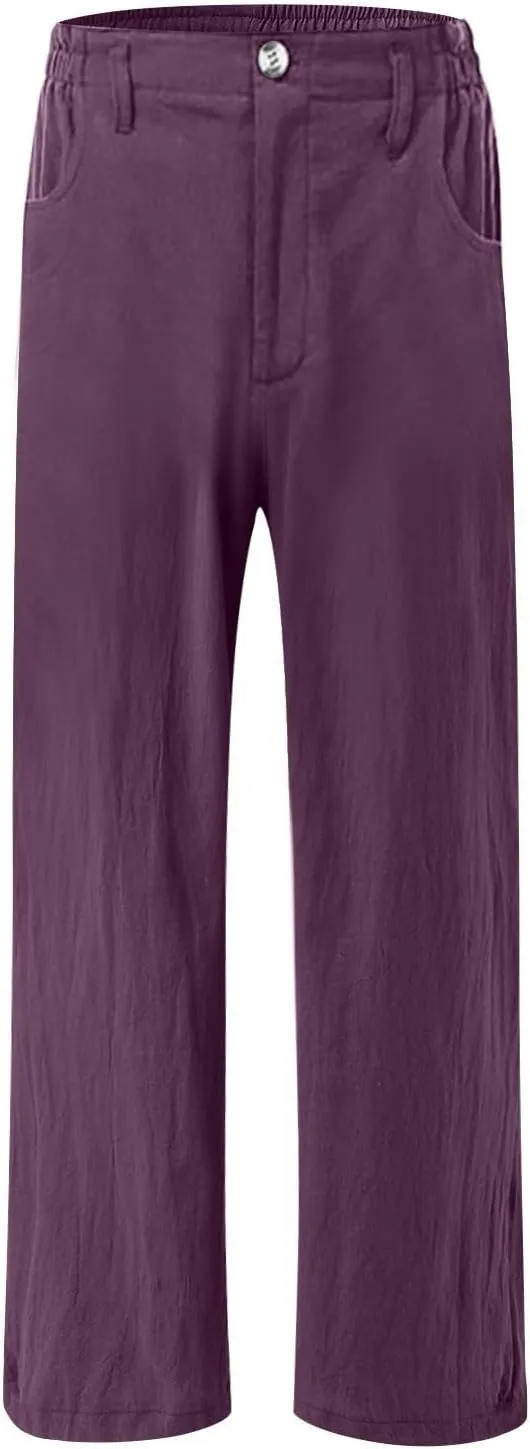 Cotton Linen Pants Women Summer High Waisted Wide Leg Pants Straight Leg Lounge Pants Fashion Palazzo Pants