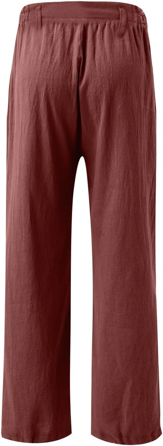Cotton Linen Pants Women Summer High Waisted Wide Leg Pants Straight Leg Lounge Pants Fashion Palazzo Pants