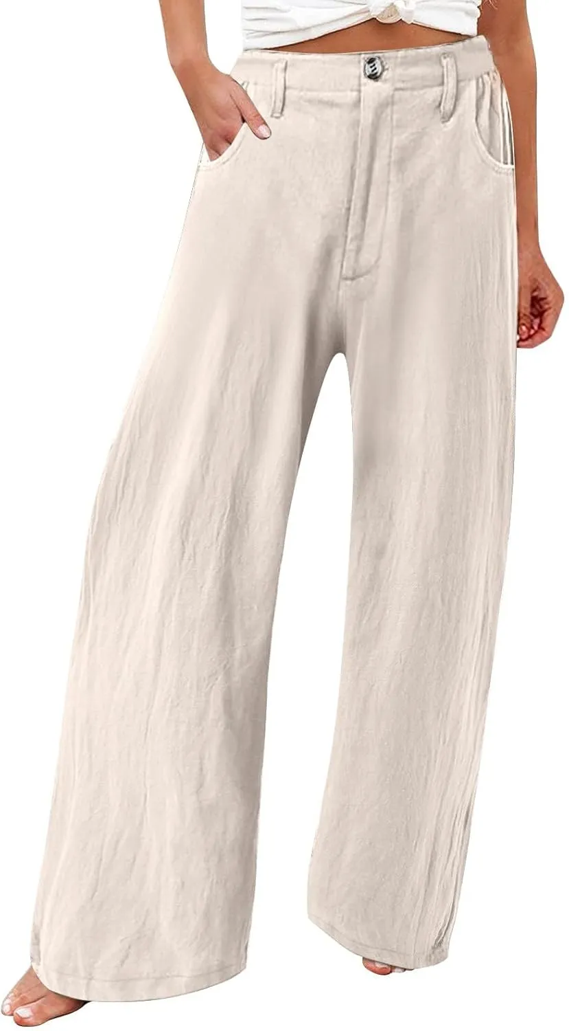 Cotton Linen Pants Women Summer High Waisted Wide Leg Pants Straight Leg Lounge Pants Fashion Palazzo Pants