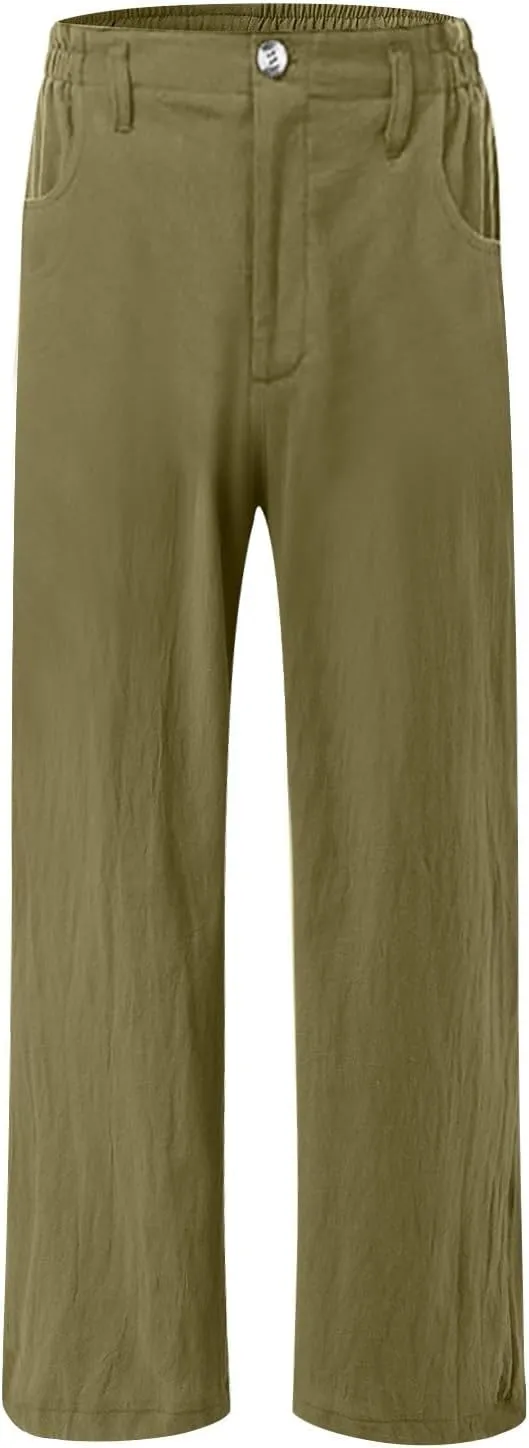 Cotton Linen Pants Women Summer High Waisted Wide Leg Pants Straight Leg Lounge Pants Fashion Palazzo Pants
