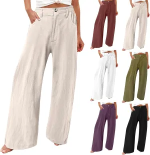 Cotton Linen Pants Women Summer High Waisted Wide Leg Pants Straight Leg Lounge Pants Fashion Palazzo Pants