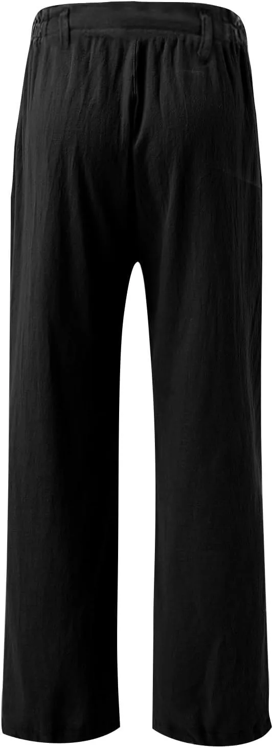 Cotton Linen Pants Women Summer High Waisted Wide Leg Pants Straight Leg Lounge Pants Fashion Palazzo Pants