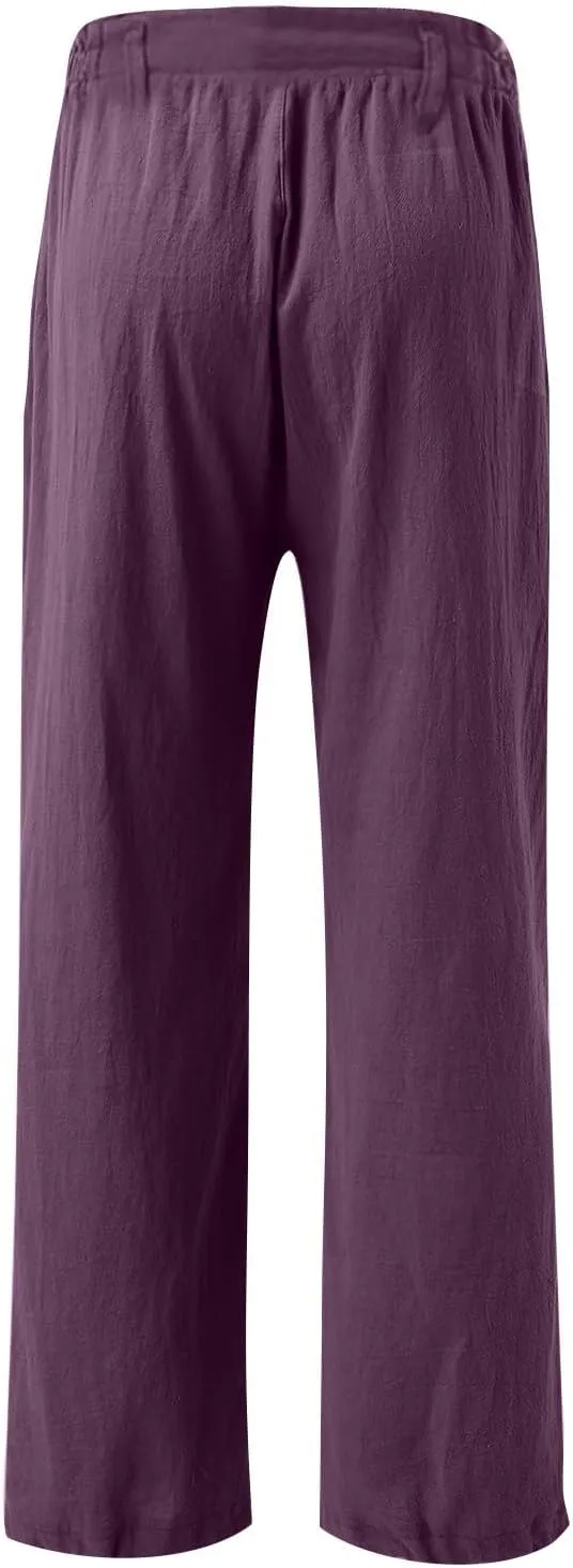 Cotton Linen Pants Women Summer High Waisted Wide Leg Pants Straight Leg Lounge Pants Fashion Palazzo Pants