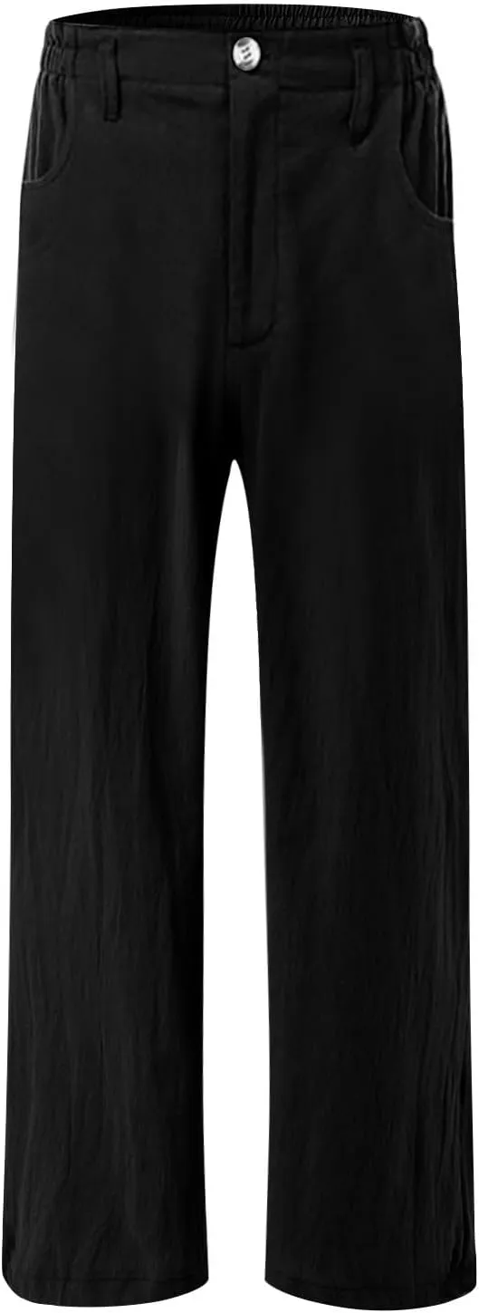 Cotton Linen Pants Women Summer High Waisted Wide Leg Pants Straight Leg Lounge Pants Fashion Palazzo Pants
