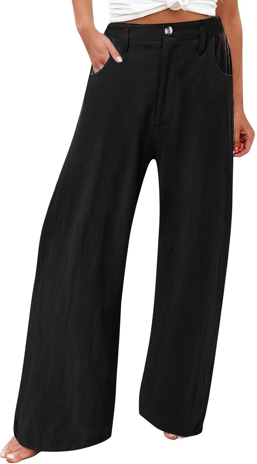 Cotton Linen Pants Women Summer High Waisted Wide Leg Pants Straight Leg Lounge Pants Fashion Palazzo Pants