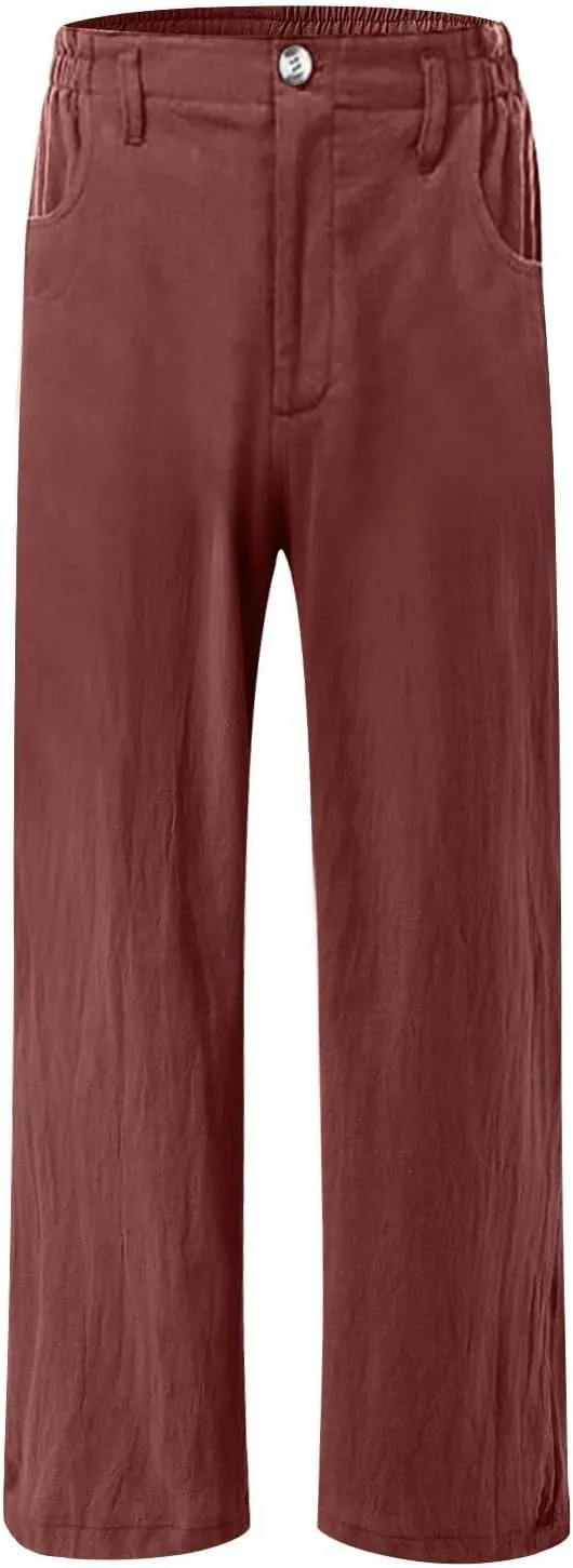 Cotton Linen Pants Women Summer High Waisted Wide Leg Pants Straight Leg Lounge Pants Fashion Palazzo Pants