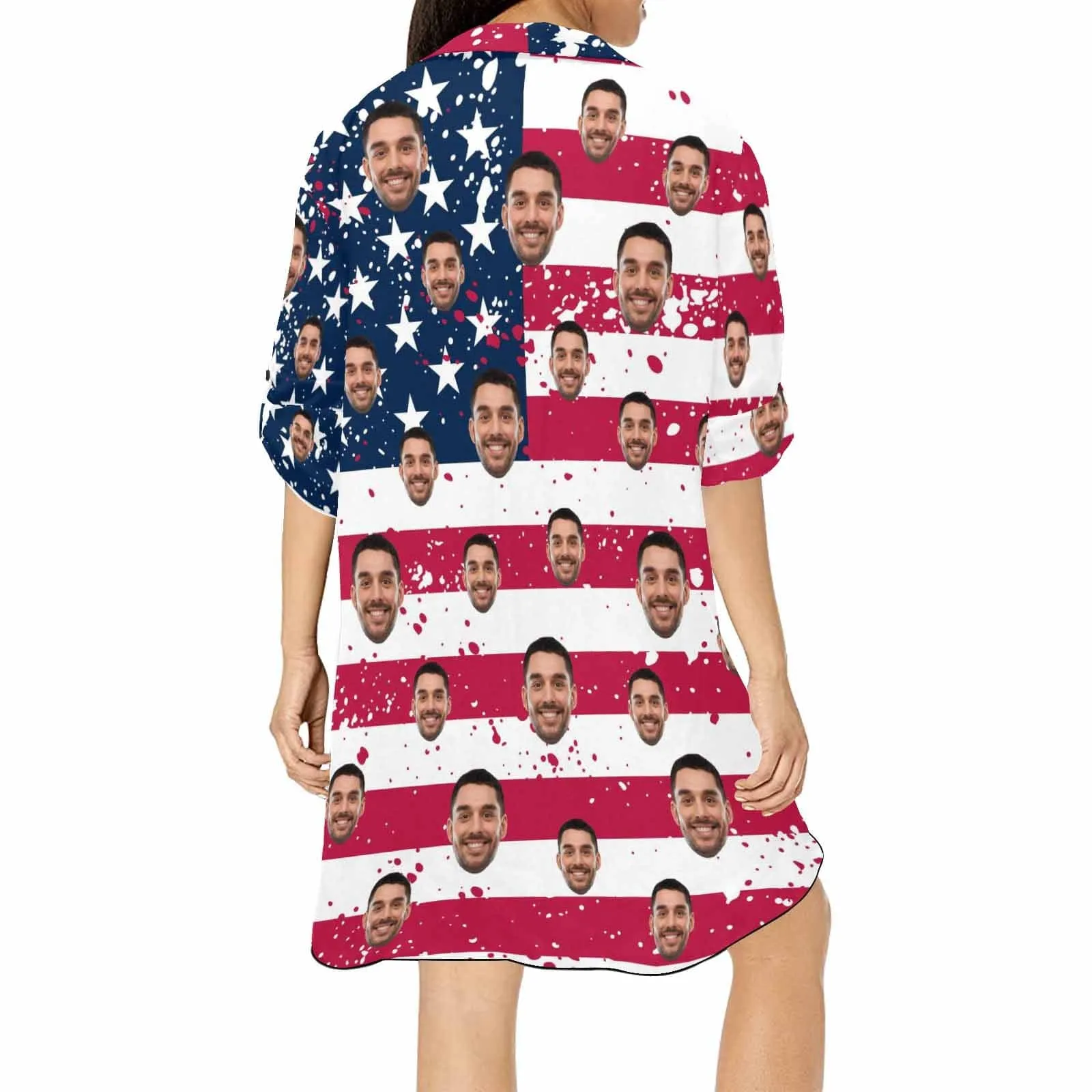 Couple USA Flag Hawaiian Shirt Set&Cover Up Dress Independence Gift