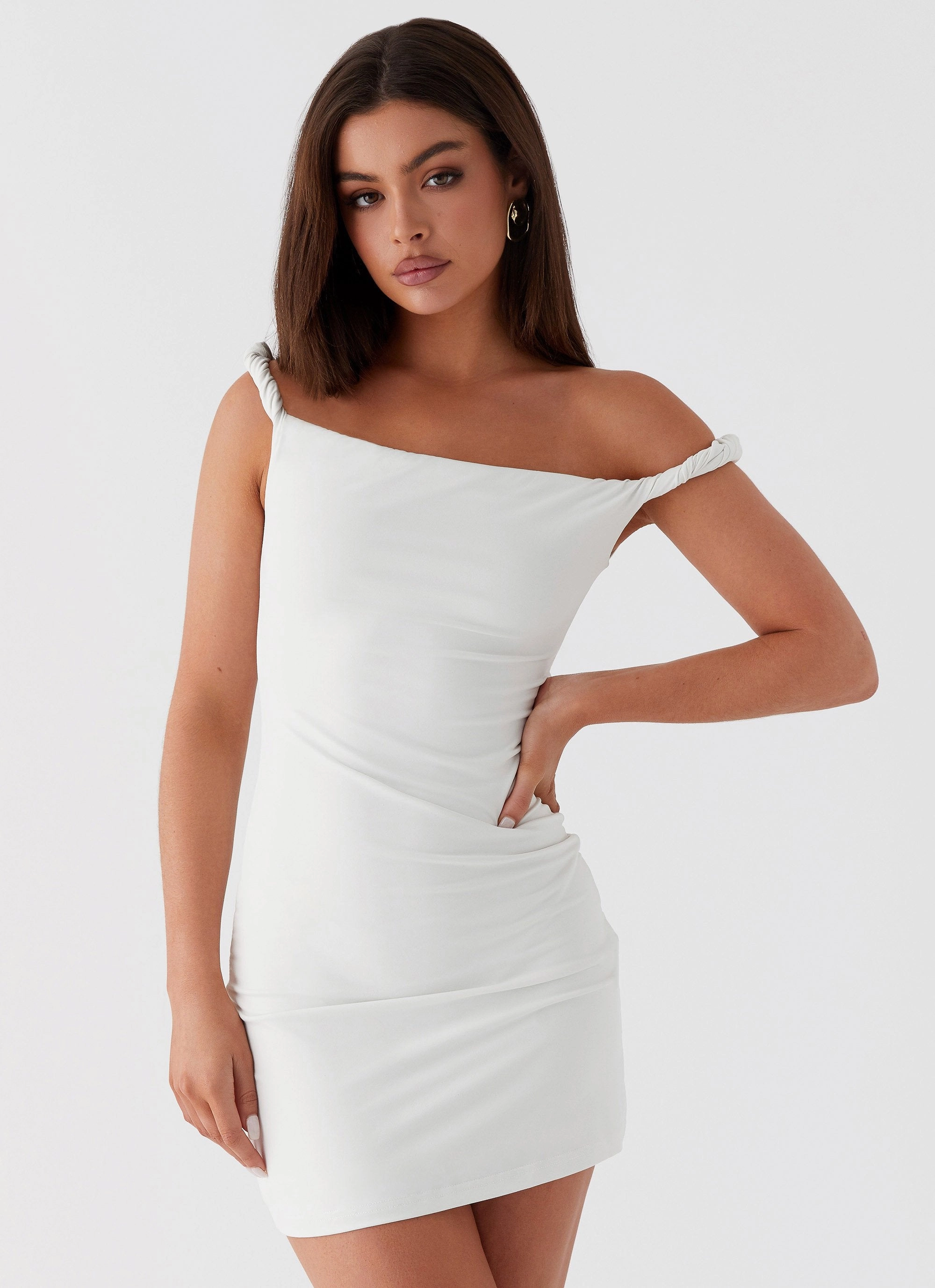 Golden Scene Arabella Twist Shoulder Mini Dress - Ivory