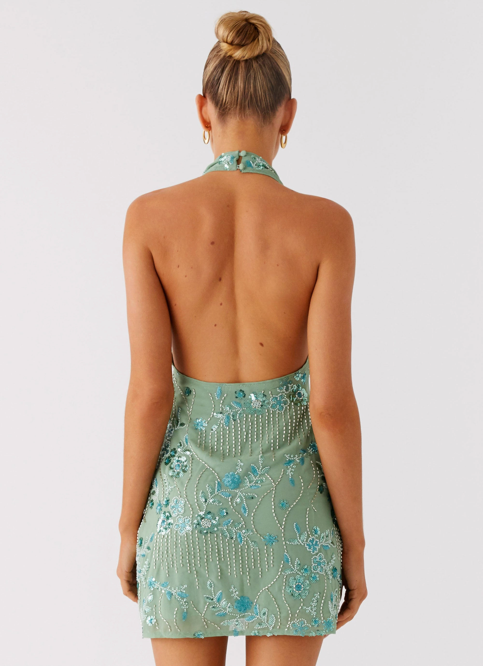 Modern Waistband Monet Beaded Mini Dress - Mint