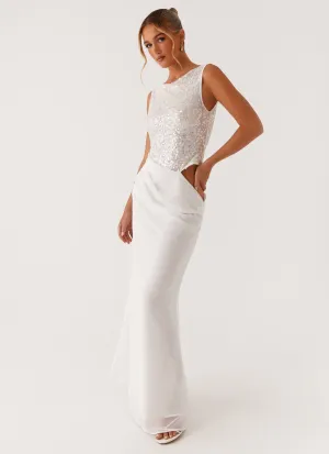 Above Ground Sequin Maxi Dress - White Tonal-Stitching
