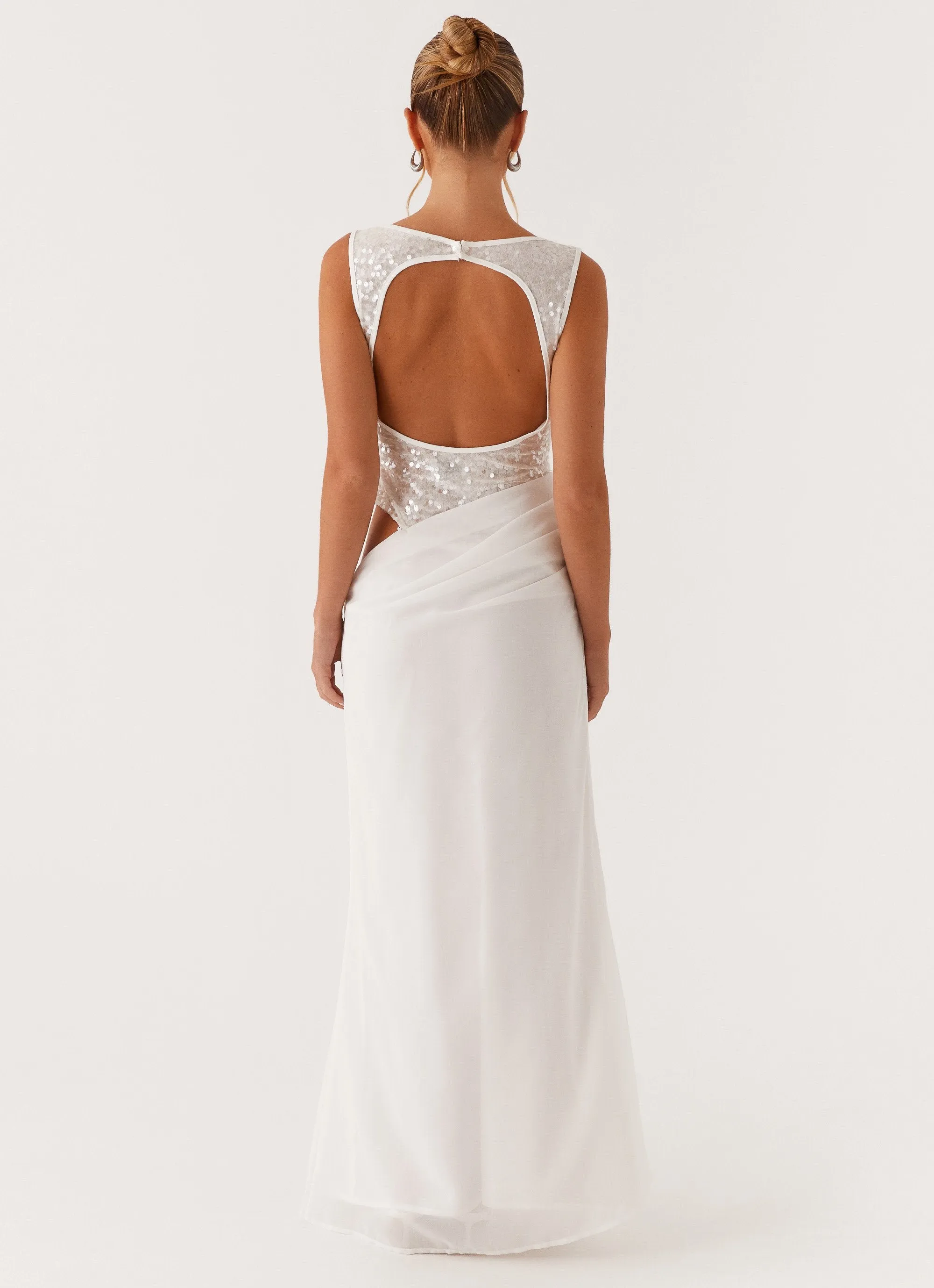 Above Ground Sequin Maxi Dress - White Sophisticated Line