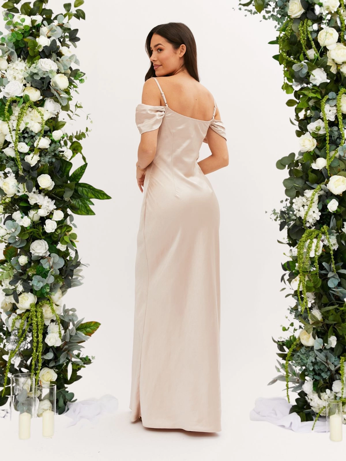 Cowl Neck Maxi Satin Bridesmaid Dress / Champagne Pure Elegance