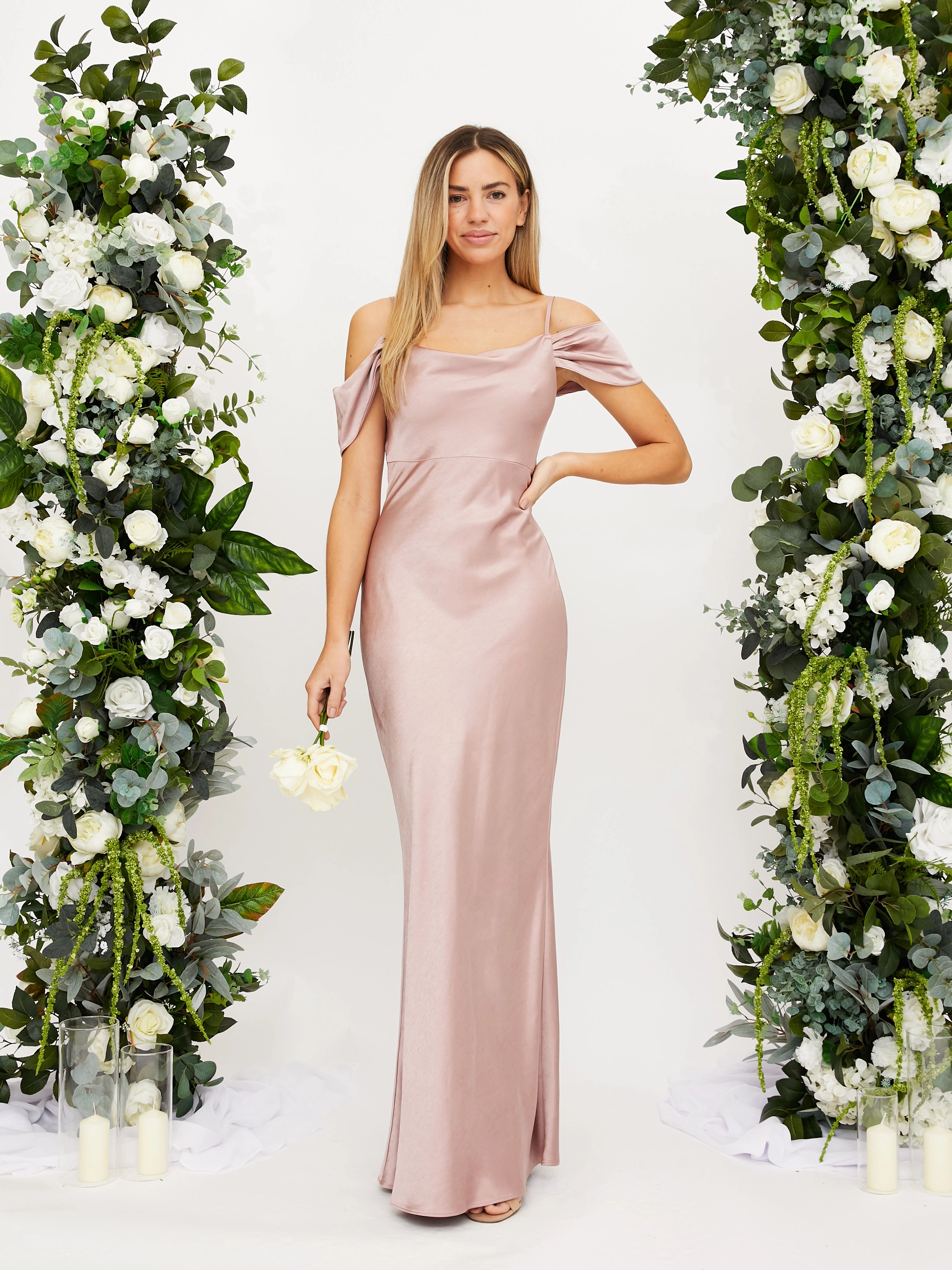 Cowl Neck Maxi Satin Dress / Blush City Style garden wedding