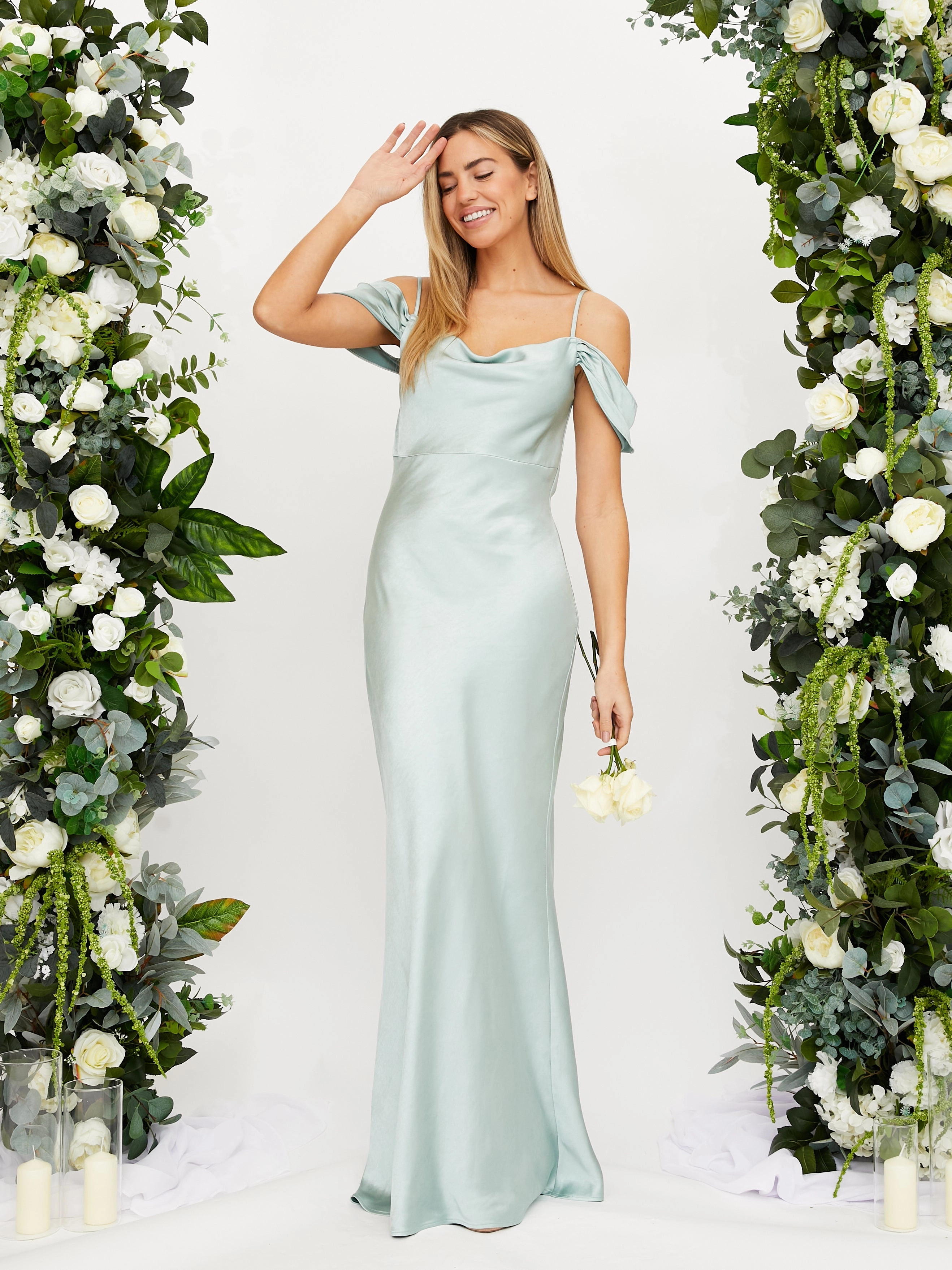 Cowl Neck Maxi Satin Dress / Sage Style Base