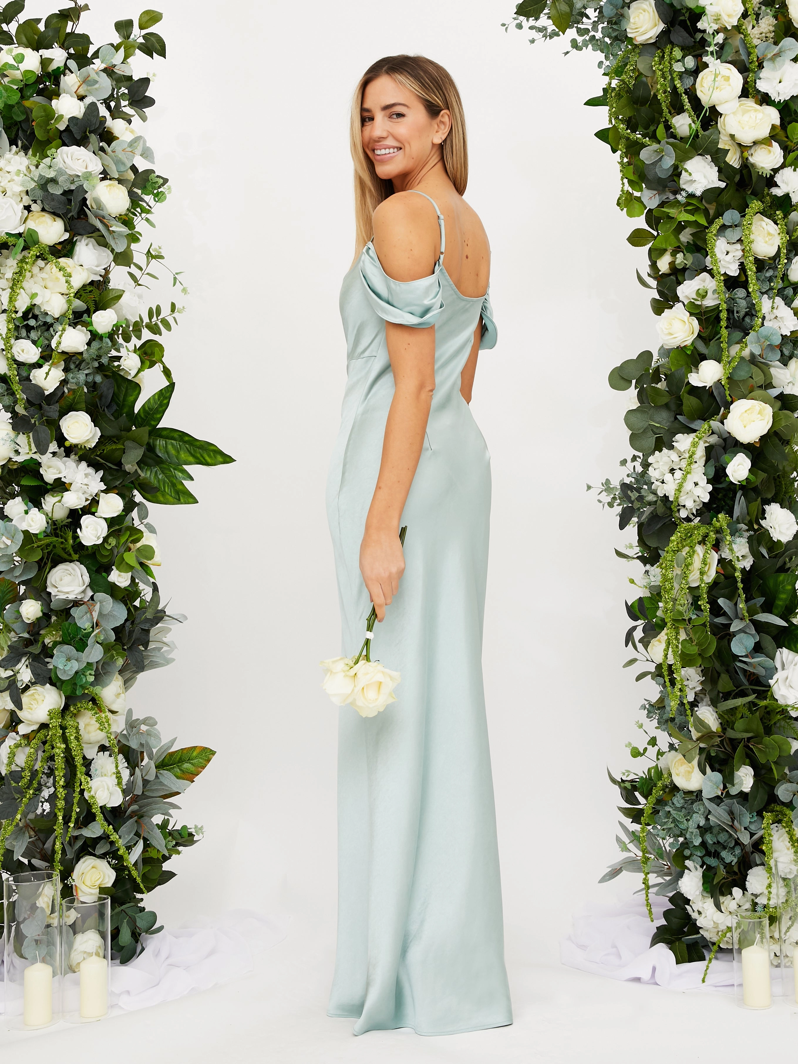 Cowl Neck Maxi Satin Dress / Sage Basic Cool Casual Fit