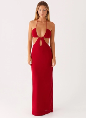 Flattering Waist Design Hallie Maxi Dress - Red