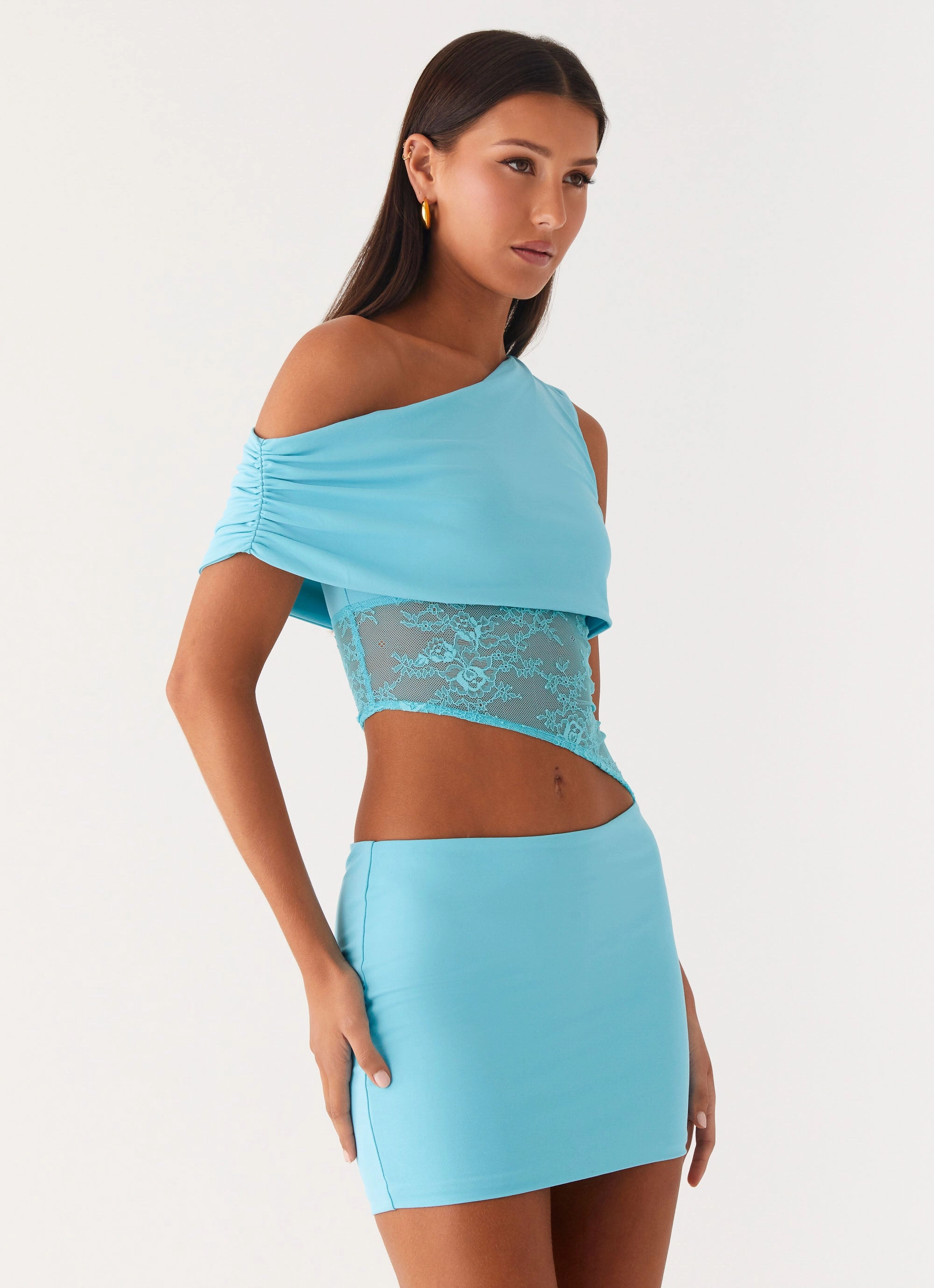 Calm Silhouette Urban Spirit Love Motion Mini Dress - Aqua Blue