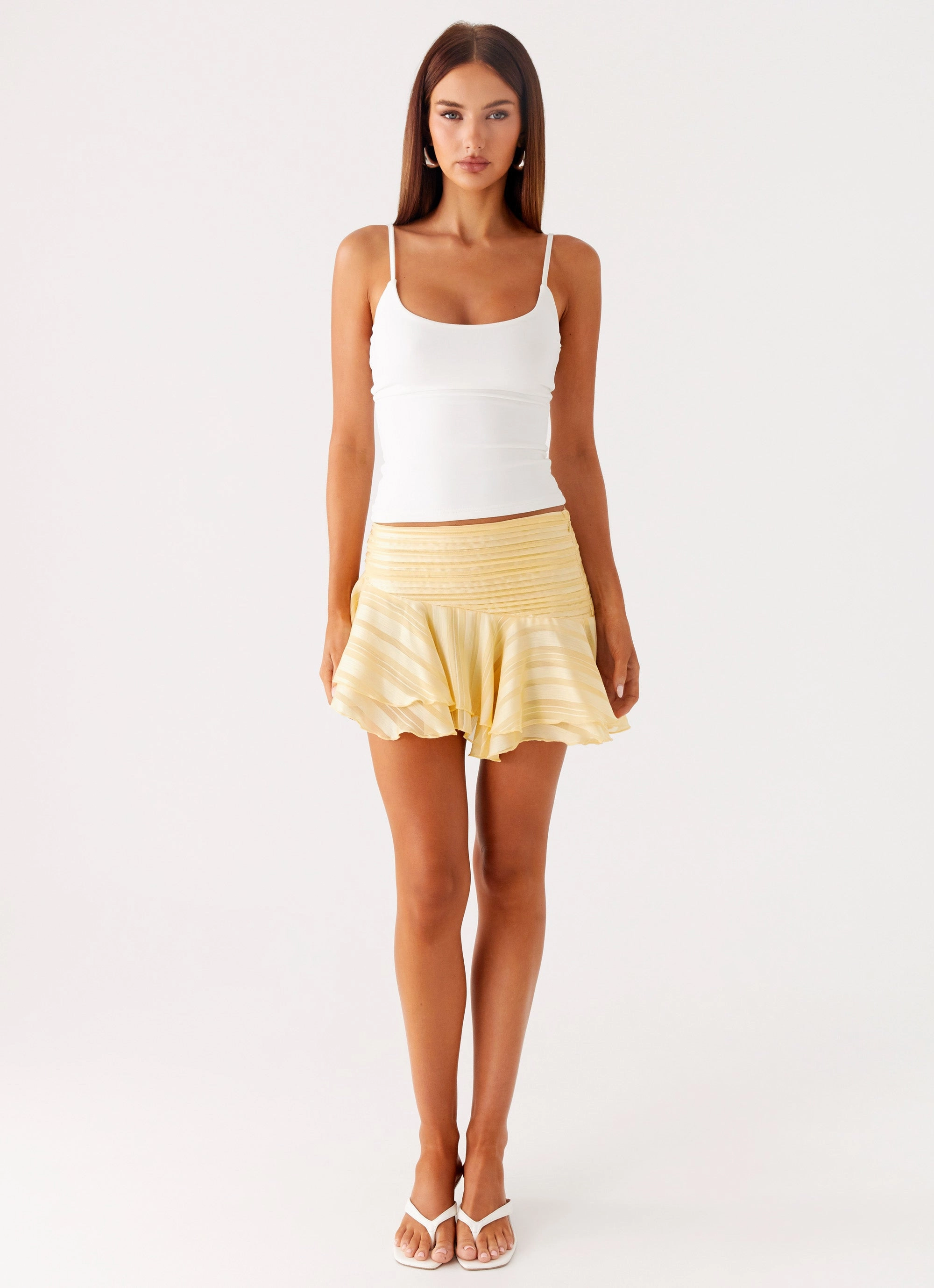 Willow Chiffon Mini Skirt - Yellow Opaque finish elastic waistband