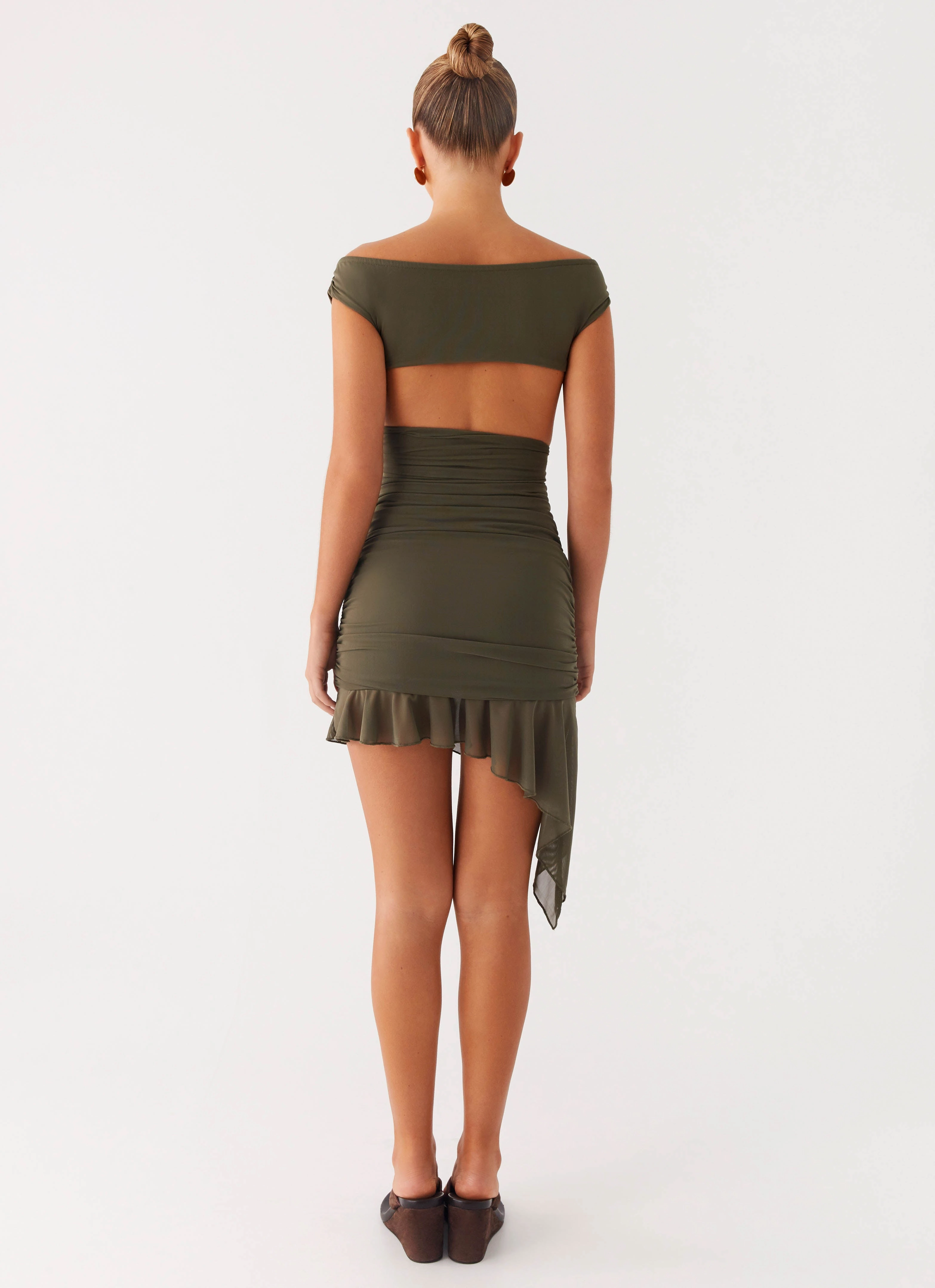 Ivy Whisper Mini Dress - Khaki Elegant Waist