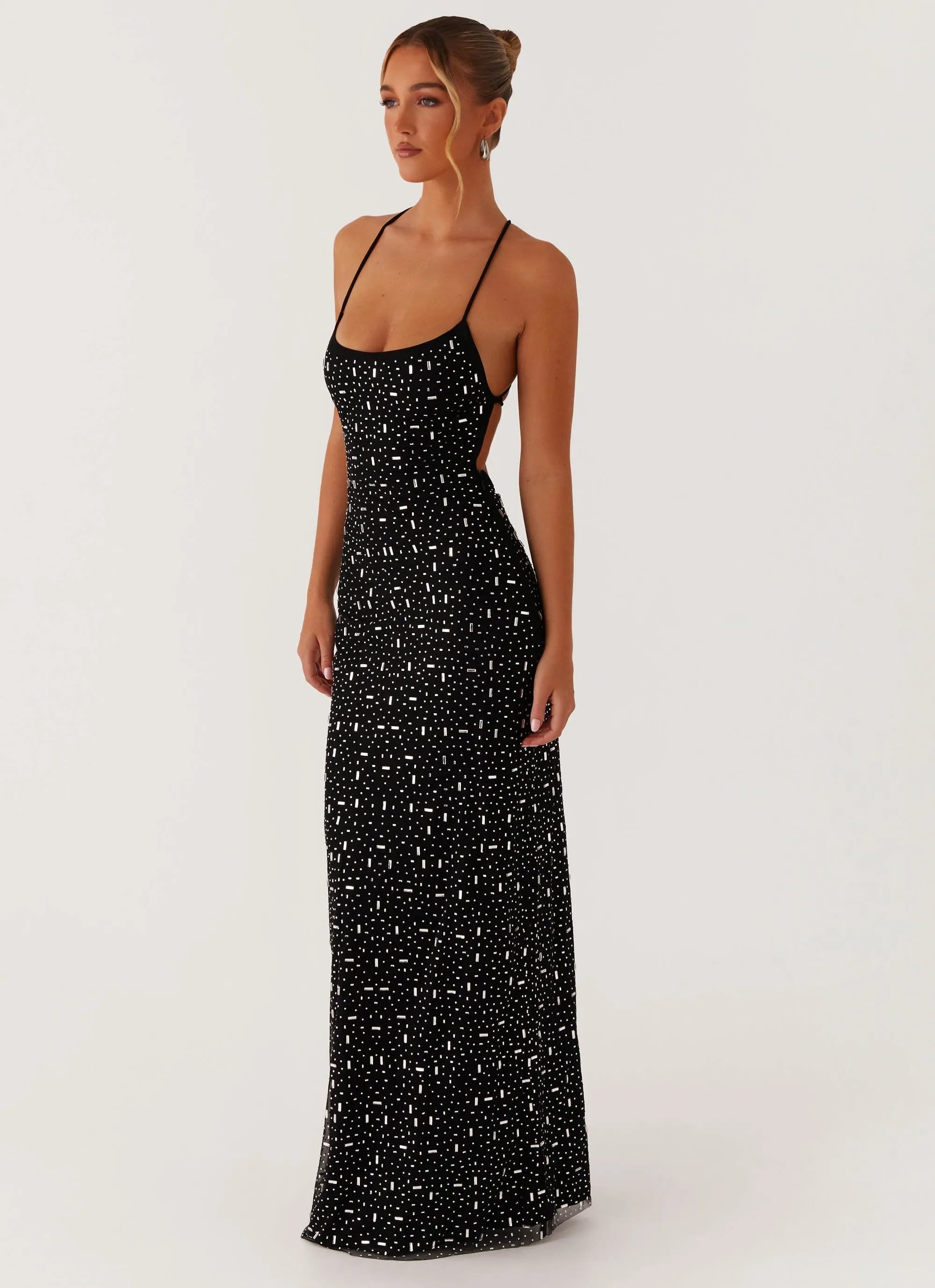 Structured-Shape Cressida Rhinestone Mesh Maxi Dress - Black