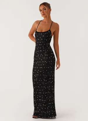 Gentle Glow Cressida Rhinestone Mesh Maxi Dress - Black