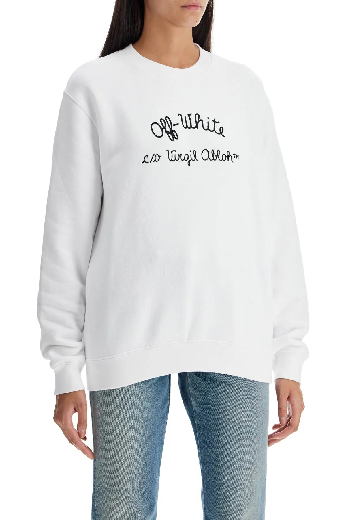 crewneck sweatshirt with OWBA055F24FLE004 WHITE - BLACK