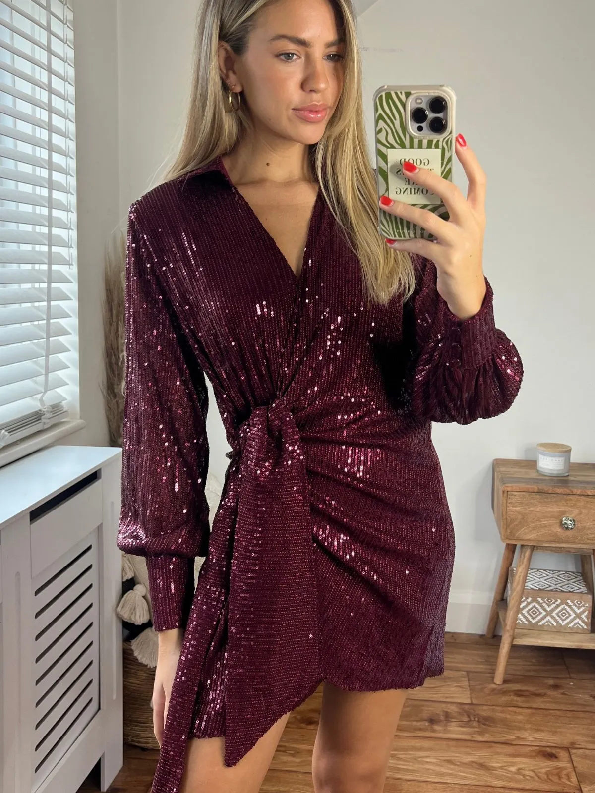 City Essential Aimee Balloon Sleeve Shirt Dress / Mulberry